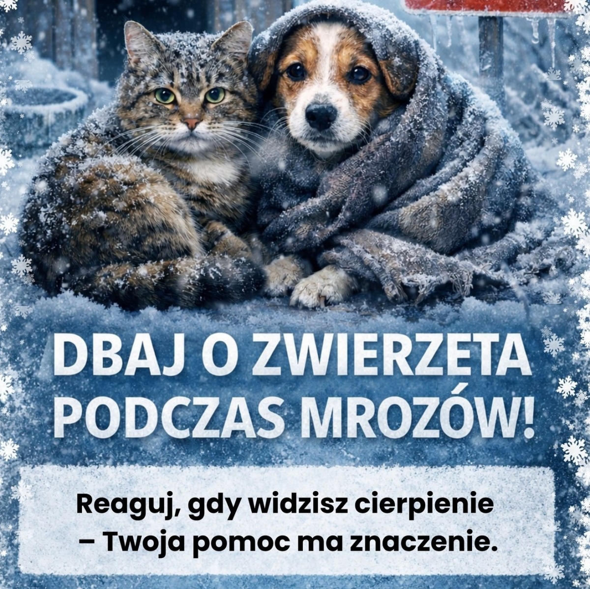 Dbaj o zwierzęta podczas mrozów przykładowa grafika